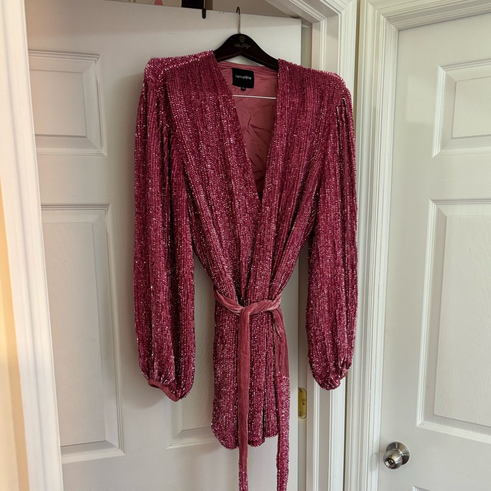 Retrofete Gabrielle Pink Sequin Wrap Dress